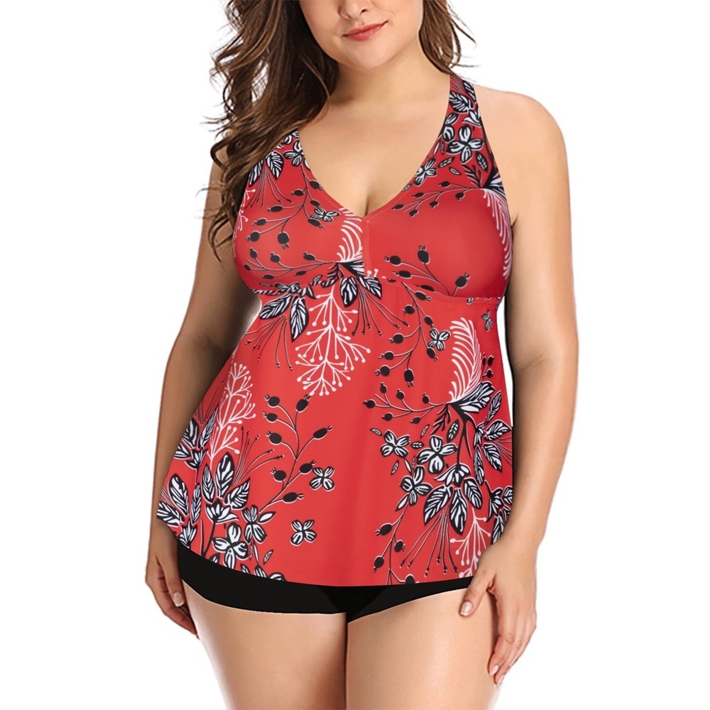 Plus Size Tankini Flowy Bathing Suits with Shorts 2 Piece - Picture 3 of 9